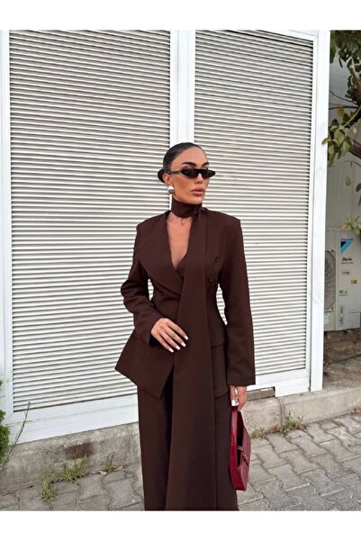 Diemmood Kadın Modern Tasarım Şal Detaylı Pantolon Ceket Takımı