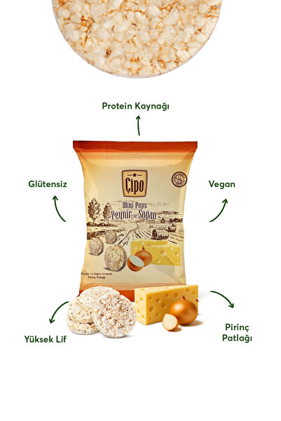 GLUTENSİZ FABRİKA Çipo Peynir Ve Soğan Aromalı Pirinç Patlağı 60 G X 3 Paket (GLÜTENSİZ & VEGAN)