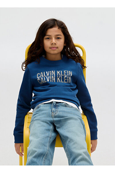 Calvin Klein Baskılı Erkek Çocuk Mavi Sweatshırt IB0IB02527C3I