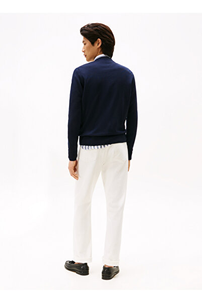 Tommy Hilfiger Bisiklet Yaka Normal Mavi Erkek Kazak MW0MW39775DW5_DC FINE MERINO WOOL C