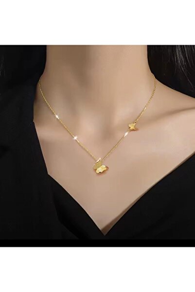 SONES قلادة فولاذية أنيقة ذهبية اللون على شكل فراشة