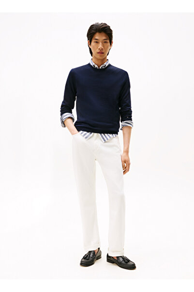 Tommy Hilfiger Bisiklet Yaka Normal Mavi Erkek Kazak MW0MW39775DW5_DC FINE MERINO WOOL C