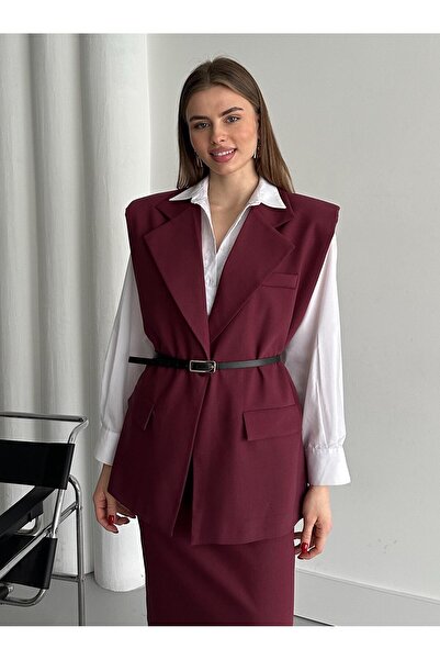Laluvia Burgundy Belted Vest