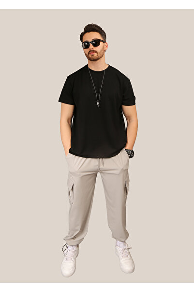 INFLUYENTE Ανδρικό γκρι Lycra Baggy Cut Cargo Καλοκαιρινό αθλητικό παντελόνι με ρυθμιζόμενο πόδι με τσέπες