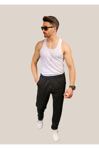 INFLUYENTE Ανδρικό μαύρο φούτερ με 2 κλωστές με τσέπη στην πλάτη