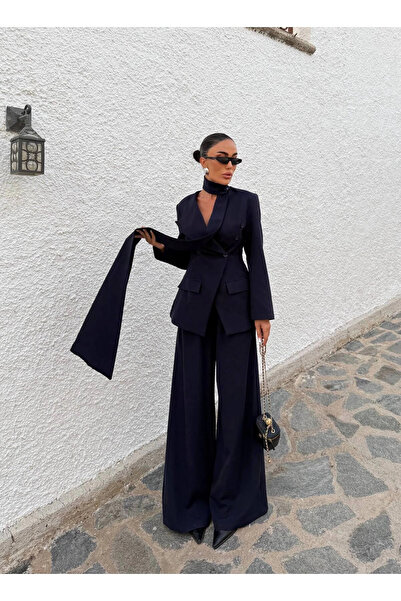 Diemmood Set de pantaloni și jachetă cu detalii de șal, cu design modern, pen...