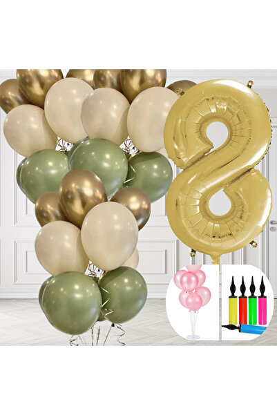 tedaks مجموعة بالونات بعمر 8 سنوات مع حامل ومضخة، باللون الأخضر العتيق والكرو...