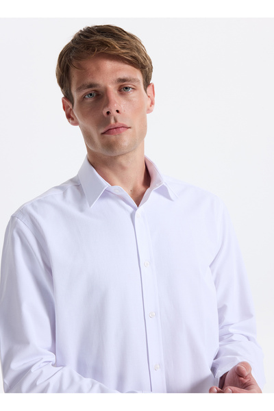 Fabrika Slim Fit Gömlek Yaka Armürlü Beyaz Erkek Gömlek MAYDOS-Y 305