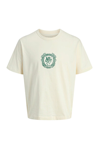 Jack & Jones Bisiklet Yaka Krem Erkek T-Shirt 12283763_JORCAMBRIDGE EMB TEE SS CR
