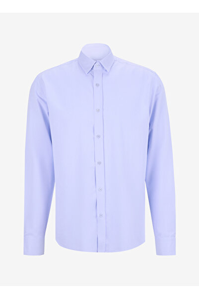 Fabrika Slim Fit Alttan Britli Yaka Armürlü Mavi Erkek Gömlek MAYDOS-Y 301