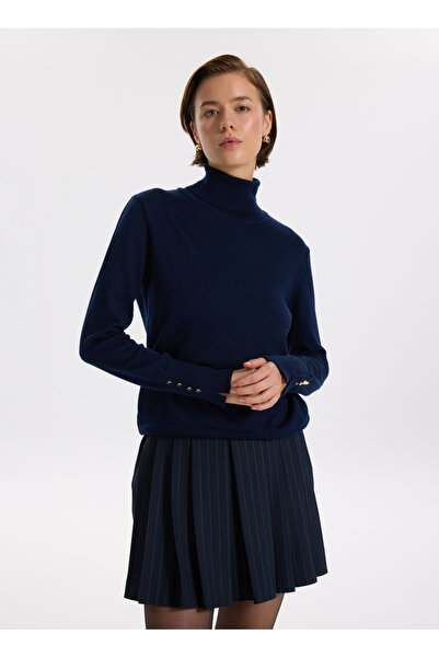 Fabrika Balıkçı Yaka Basic Düz Lacivert Kazak Kadın REZZA