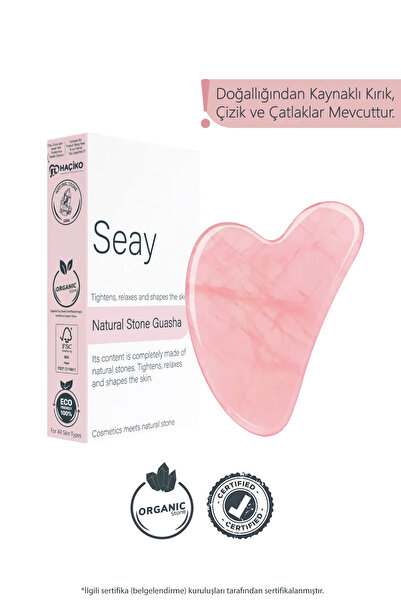 Seay Pembe Kuvars Taşı Gua Sha Yüz Masaj Aleti Değerli Doğal Taş Sertifikalı