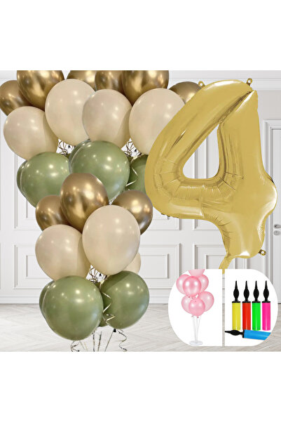 tedaks مجموعة بالونات بعمر 4 سنوات مع حامل ومضخة، باللون الأخضر العتيق والكرو...