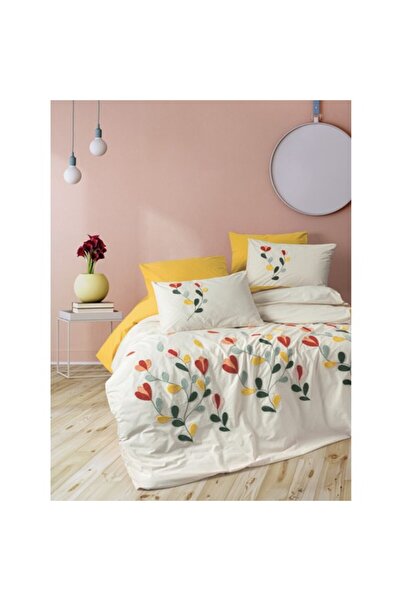 Cotton Box Puff Nakışlı Çift Kişilik Nevresim Takımı Nella Hardal