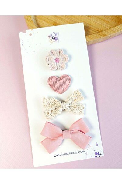 Sahici Anne Vintage Pudra 4'lü Saçsız Bebek Toka Seti