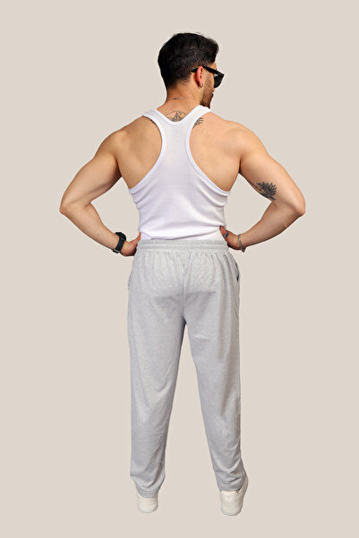 INFLUYENTE Ανδρικό γκρι φαρδύ παντελόνι με 2 κλωστές με τσέπες
