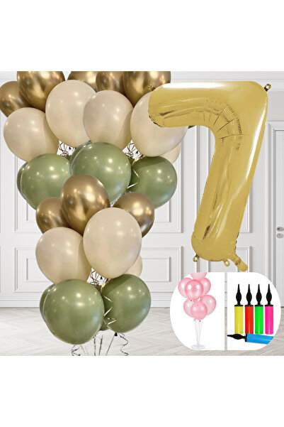 tedaks مجموعة بالونات بعمر 7 سنوات مع حامل ومضخة، باللون الأخضر الكروم الذهبي...
