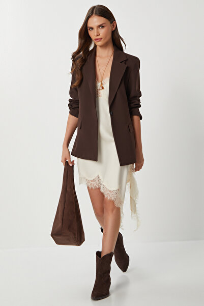 Lovelyİstanbul Vatkalı Poliviskon Blazer Ceket LGP0018 KAHVERENGİ