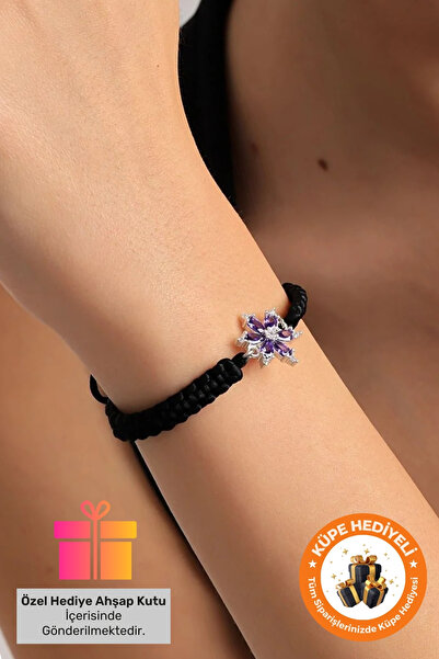 Lucente Jewellery 925 Ayar Hediye Kutulu Lotus Bileklik Gümüş Kaplama Mor Ame...