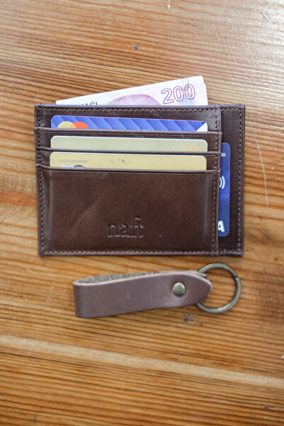 naft توسكانا - 8 1 حافظة بطاقات من الجلد الطبيعي ذات وجهين - بني داكن