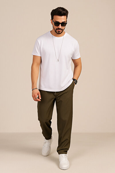 EydaMoon Men's Baggy Loose Cut Parachute Fabric Elastic Waist Trousers