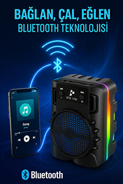 Zineets Işıklı Kablosuz Bluetooth Speaker Hoparlör Ses Bombası Fm Radyo 90 Db Sd Kart Usb Girişli