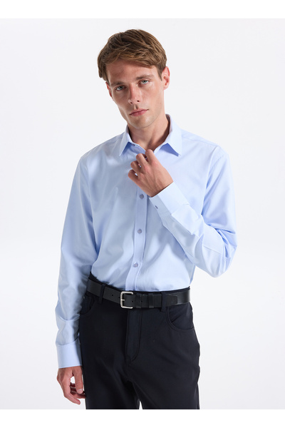 Fabrika Slim Fit Gömlek Yaka Armürlü Mavi Erkek Gömlek MAYDOS-Y 305