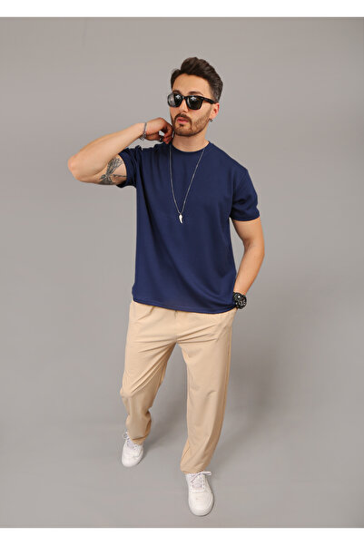 EydaMoon Men's Beige Parachute Fabric Wide Leg Sports Sweatpants