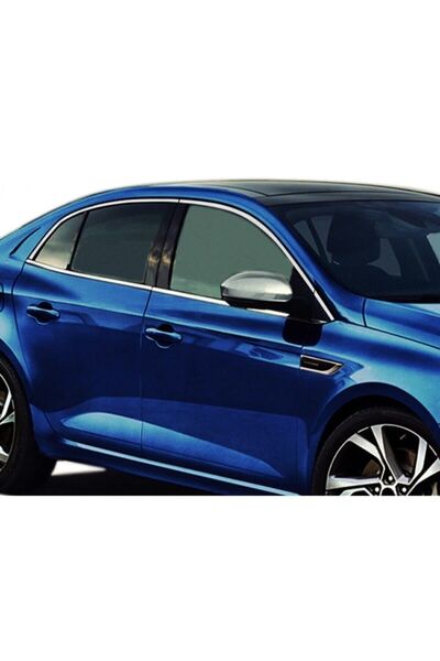 Blue Renault Megane 4 Sedan ( 2015 -2024 ) Uyumlu 12 Parça Krom Cam Çıtası Komple Tam Tur Paslanmaz Çelik