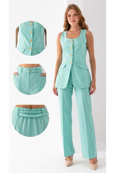 VUNTAL Metal Buttoned Vest Double Suit