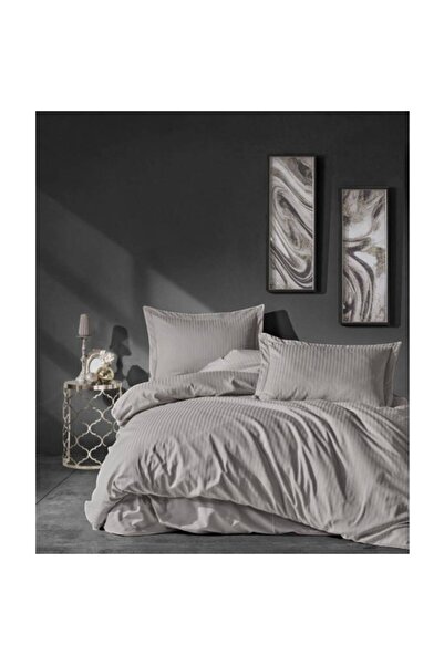 Cotton Box Set cuvertură de pilota dublă cu dungi elegante Bej satinat