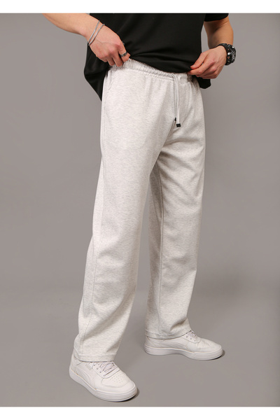 INFLUYENTE Men's Karmelange Baggy Cut Pique Fabric Waist Elastic Pocket Detailed Trousers Sweatpants