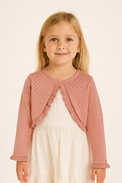 Minora Triko Ajurlu Fırfır Detaylı Bolero 3-6 Yaş Somon