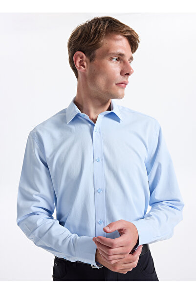Fabrika Slim Fit Gömlek Yaka Armürlü Mavi Erkek Gömlek MAYDOS-Y 303
