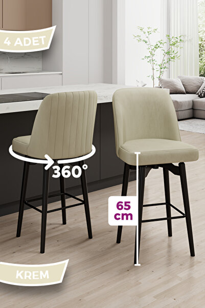 Canisa Evax Serisi 4 Adet Krem Bar Sandalyesi 360°c Döner Bar Sandalyesi Baby...