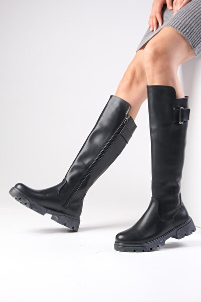 Mio Gusto Dámské boty s postranním zipem v černé barvě se silnou podrážkou