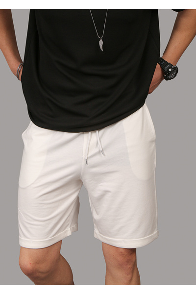 INFLUYENTE Ανδρικό λευκό καλοκαιρινό σορτς από 100% οργανικό βαμβάκι με τσέπες