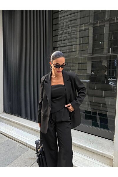 Diemmood Γυναικείο Σετ Στράπλες Μπλούζα και Παντελόνι Παλάτσο 3 τεμαχίων