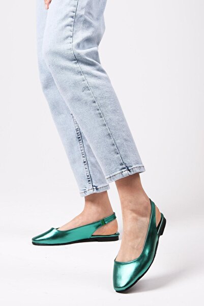 Mio Gusto Ally Green Color Open Back Women's Flat Ballet Shoes