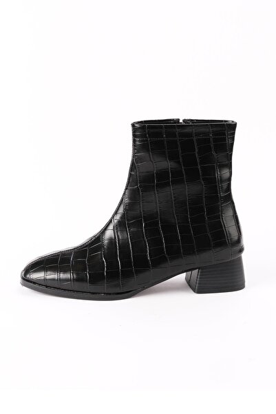 Mio Gusto Tori Siyah Renk Krokodil Desenli Küt Burunlu Kadın Bot