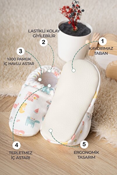 Buude Kids Kaydırmaz Tabanlı, Pamuk Havlu Astarlı Bebek Patiği