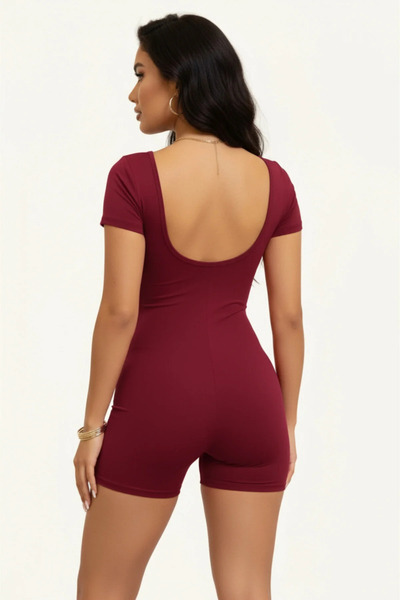 Thestiluxe Backless Short Sleeve Gathering Sports Jumpsuit