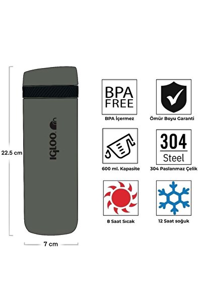 IGLOO Squid Thermos 600ml Locking Lid Flask Khaki