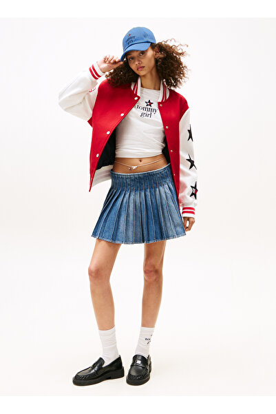 Tommy Jeans Yüksek Bel Mavi Kadın Düz Kısa Etek DW0DW212171A4