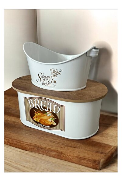 LeesHome 2 Liters Metal Large Size Covered White Patterned Bread Dish and Table Bread Dish