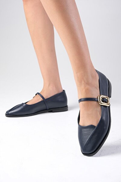 Mio Gusto Juliet Navy Blue Women's Ballerinas - Side Buckle Shoes