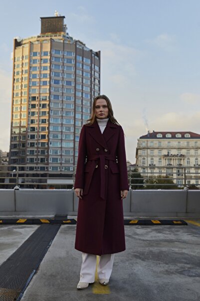 IDA Collection Gold Detaylı Kruvaze Kaban Bordo