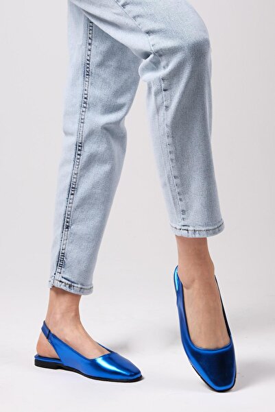 Mio Gusto Ally Saks Mavi Renk Arkası Açık Kadın Düz Babet Ayakkabı