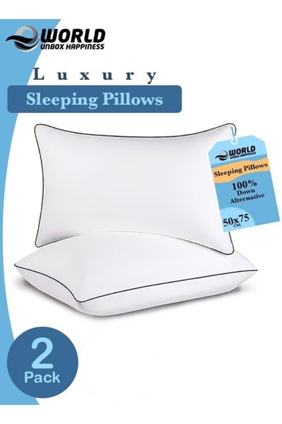 Eworld Premium Down Alternative Bed Pillows with Breathable Microfiber Cover, White, Pack of 2