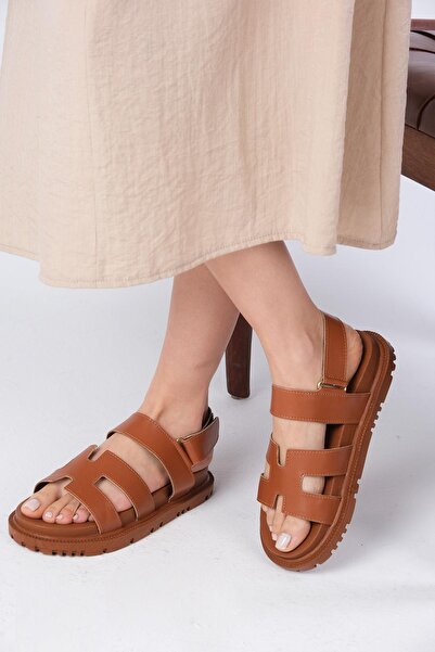 Mio Gusto Gia Tan Color Velcro Strap Women's Sandals